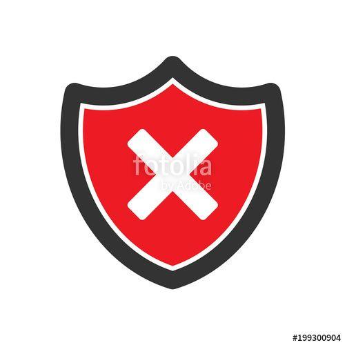 Red Shield White Cross Logo - Red shield with cross mark. Unsafe icon isolated on white background ...