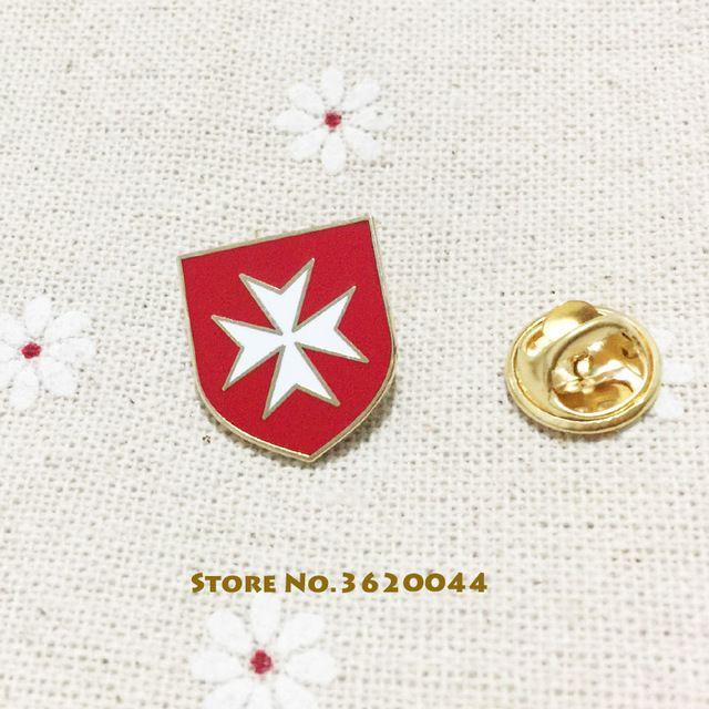 Red Shield with White Cross Logo - 20pcs Masons Freemasonry Pin Badges Masonic Red Shield with White