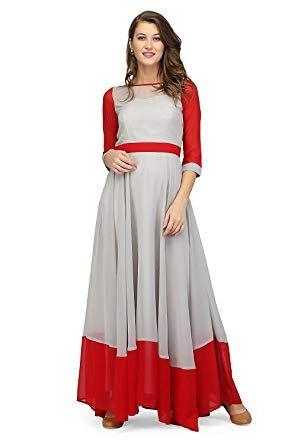 Gray and Red Clothing Logo - RADANYA Women's Long Dress Indian Bollywood Designer Gray Red ...