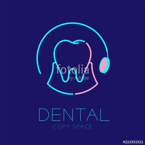Dash Line Logo - Dental clinic logo icon tooth with mouth mirror circle frame outline ...
