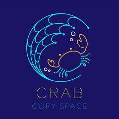 Dash Line Logo - Crab, Fishing net and Air bubble logo icon outline stroke set dash