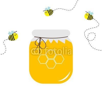Dash Line Logo - Honey jar pot icon. Honeycomb logo. Beehive element. Flying bee