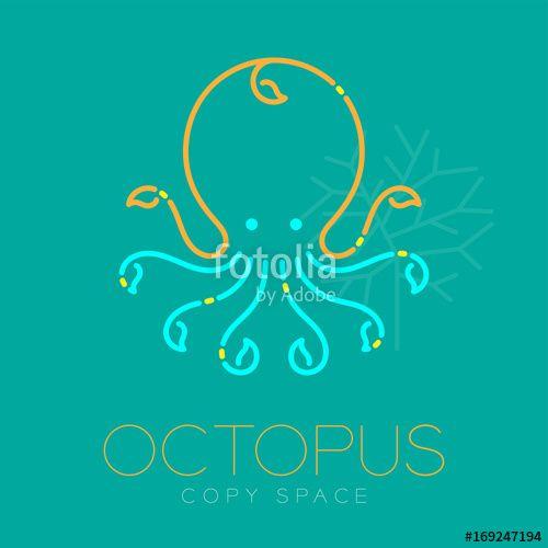 Dash Line Logo - Octopus and Coral logo icon outline stroke set dash line design