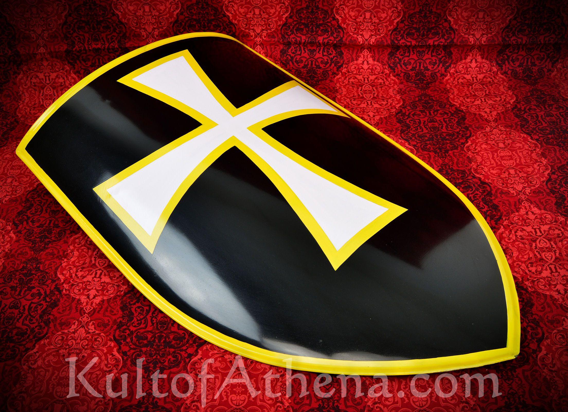 Red Shield White Cross Logo - LB25172 - Medieval Steel Heater Shield - White Cross / Black Field ...
