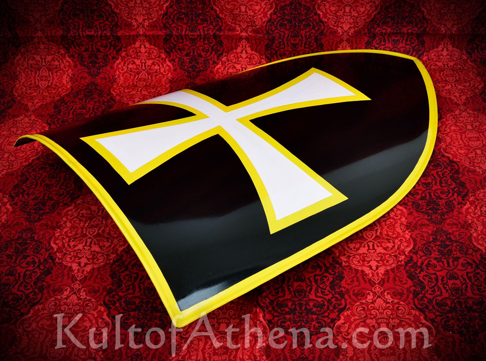 Red Shield with White Cross Logo - LB25172 - Medieval Steel Heater Shield - White Cross / Black Field ...
