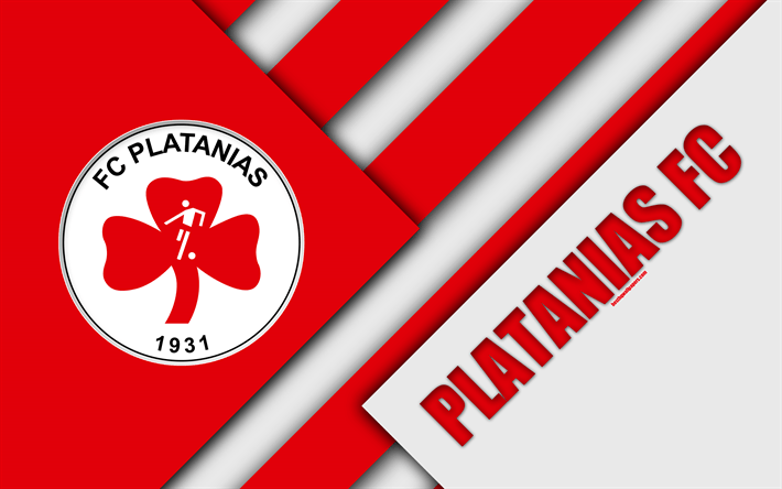 Greek Red Logo - Download wallpaper Platanias FC, 4k, red white abstraction, logo