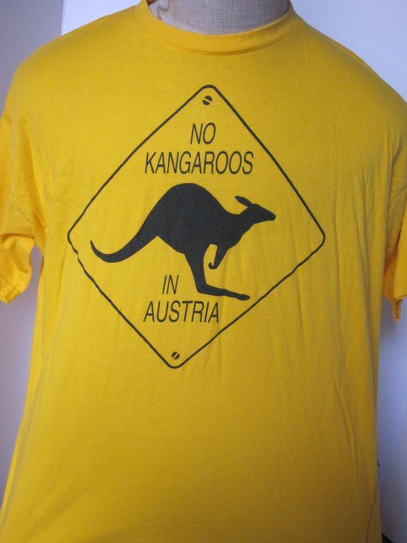 No Kangaroo Logo - Tee Shirt Yellow Vintage-No KANGAROOS in AUSTRIA-Kangaroo Road | Etsy
