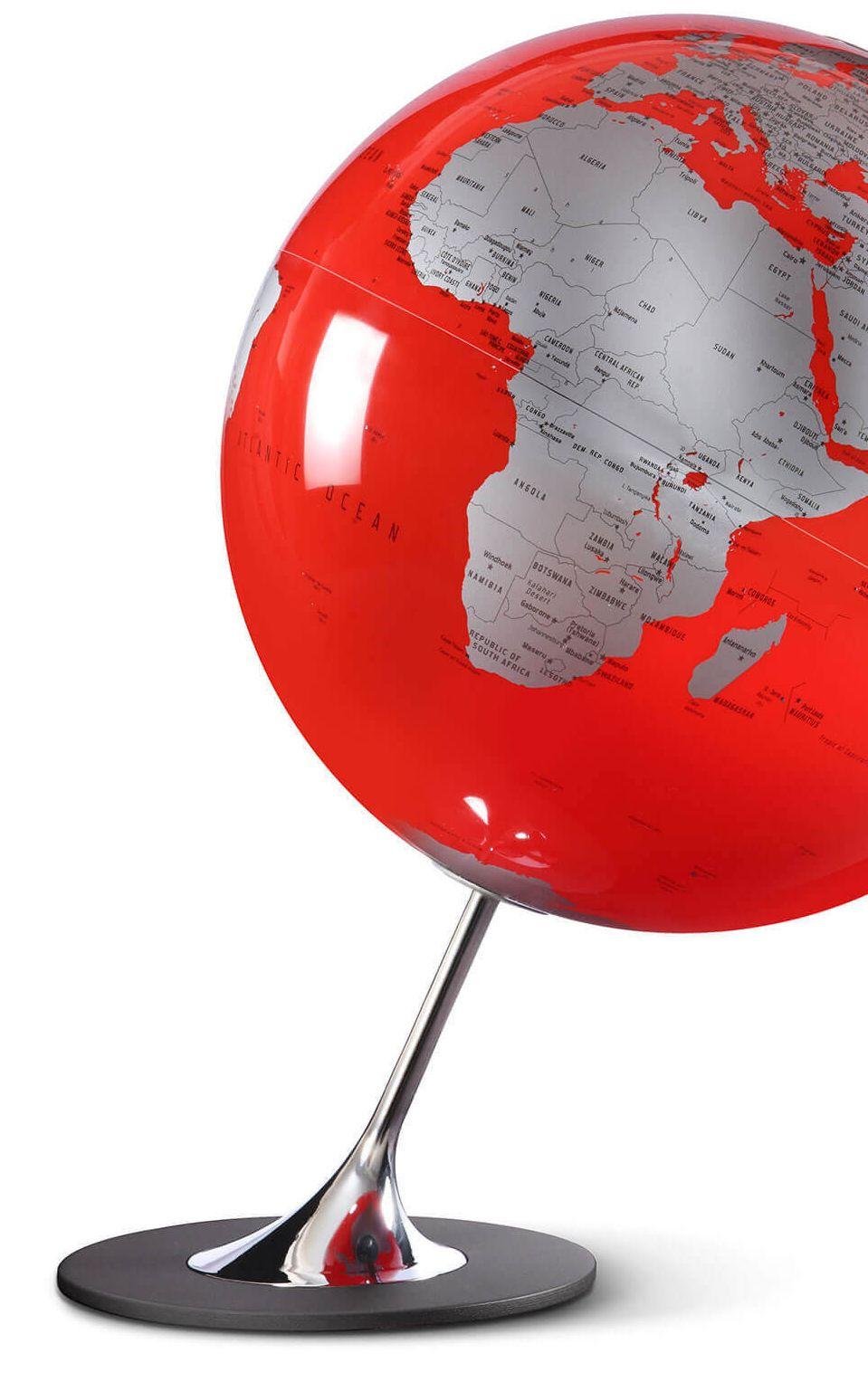 Black and Red Globe Logo - Anglo Red Globe, Contemporary Red Ocean World Globe with Steel Base
