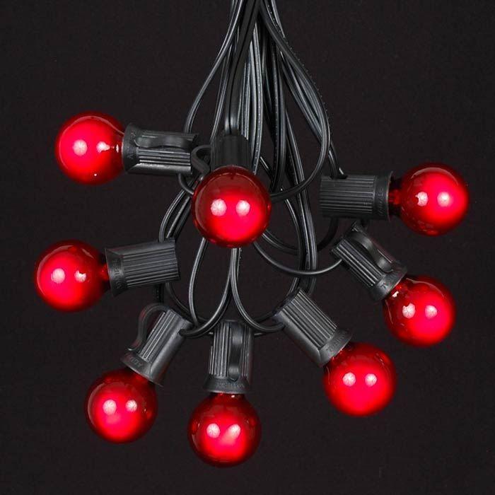 Black and Red Globe Logo - Red Satin G30 Globe Round Outdoor String Light Set On Black Wire