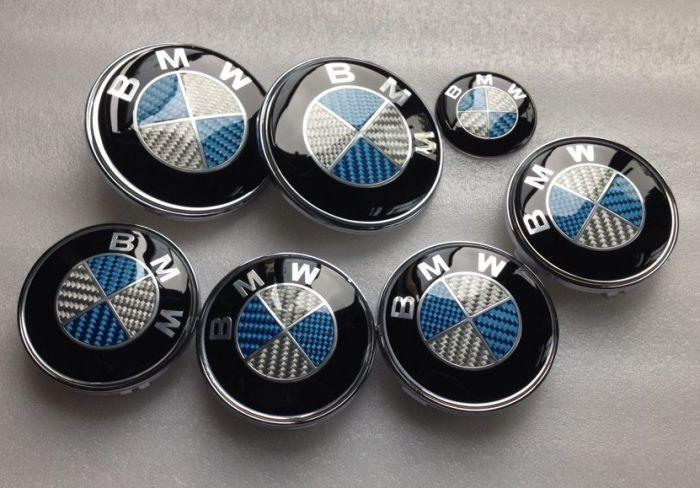 New BMW Logo - 7pcs/lot New BMW Blue/White Real Carbon Fiber Emblem Logo Badge Set ...