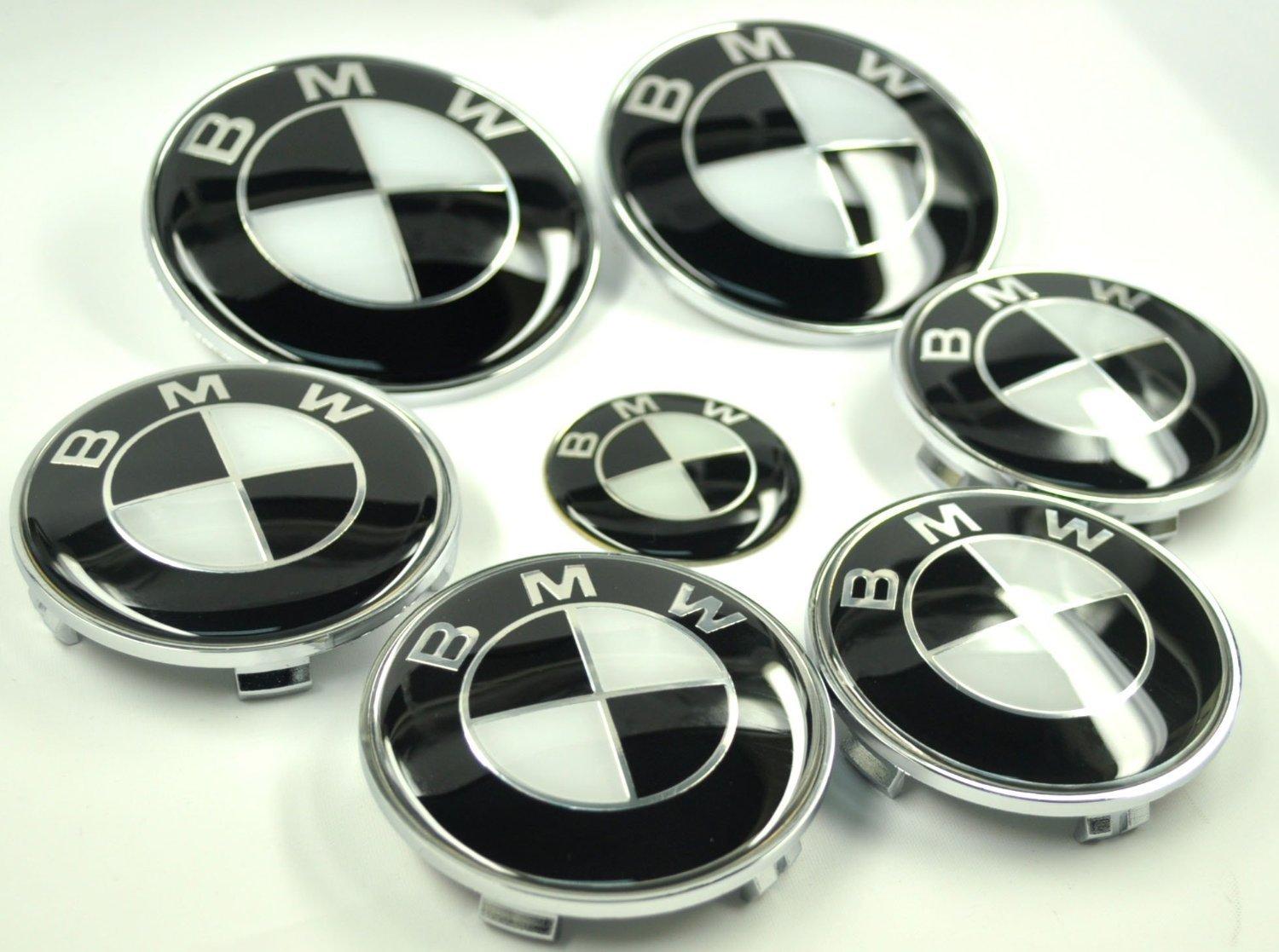 New BMW Logo - BMW Black White Emblem Badge Set 7pcs E46 E90