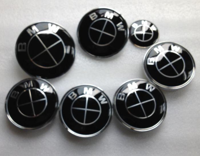 New BMW Logo - 7pcs/lot New BMW whole Black Emblem Logo Badge Set 82/74mm | Free ...