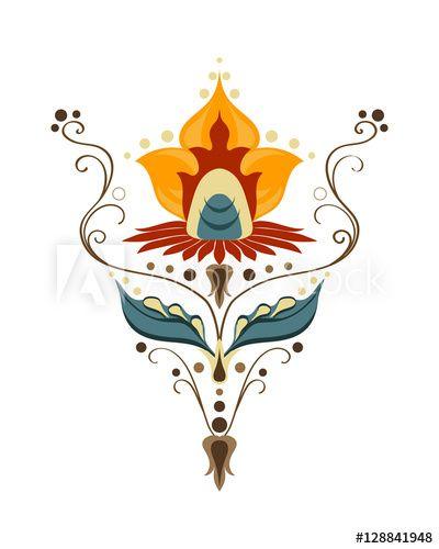 Red and Yellow Flower Logo - Herbs and Gorgeous Flower for design. Ornament red, sea blue, orange ...