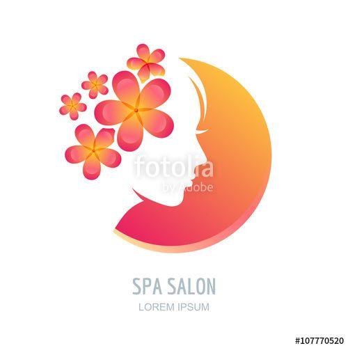 Face in Orange Circle Logo - Female face in circle shape. Woman with flowers in hair. Vector