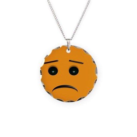 Face in Orange Circle Logo - Frowny Face Orange Necklace Circle Charm