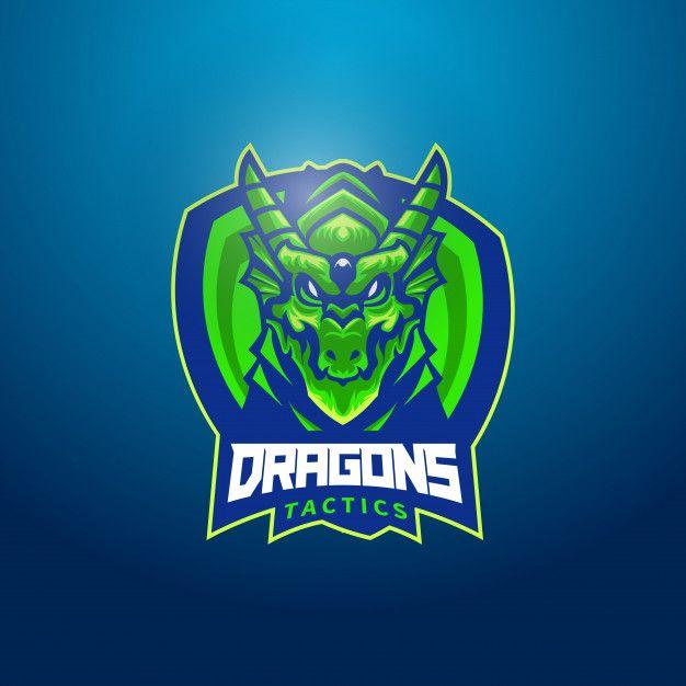 Green Dragon Logo - Green dragon head mascot logo with shield Vector