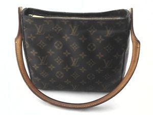 Purse LV Logo - LOUIS VUITTON Purse Tote Looping Handbag Shoulder Bag Brown with LV ...