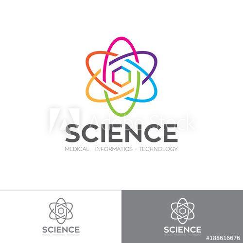 Atom Logo - Abstract colorful energetic atom logo with hexagon this stock