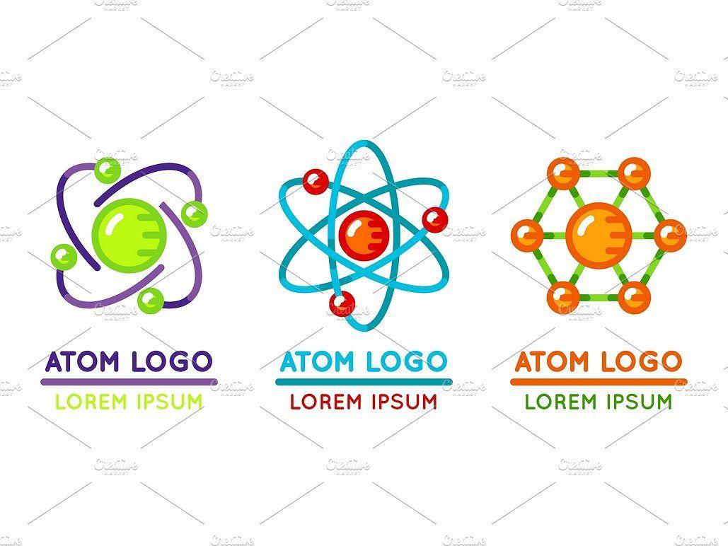 Atom Logo - Atom logo set in flat style ~ Illustrations ~ Creative Market