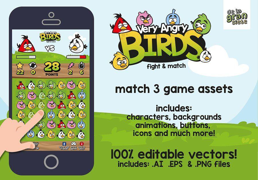Bird 3 Game Logo - Very Angry Birds Match 3 Game Assets Illustrations Creative Market