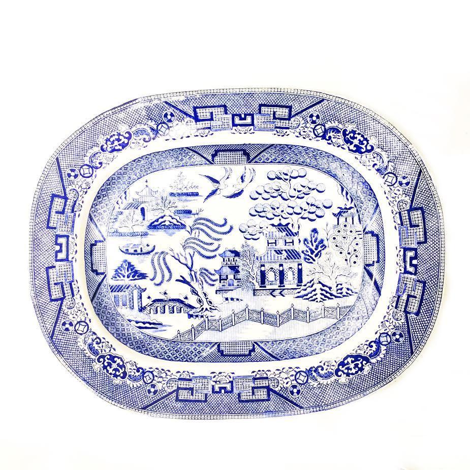 Blue Willow Company Logo - Antique English Blue Willow Platter – Dallas Antique Company