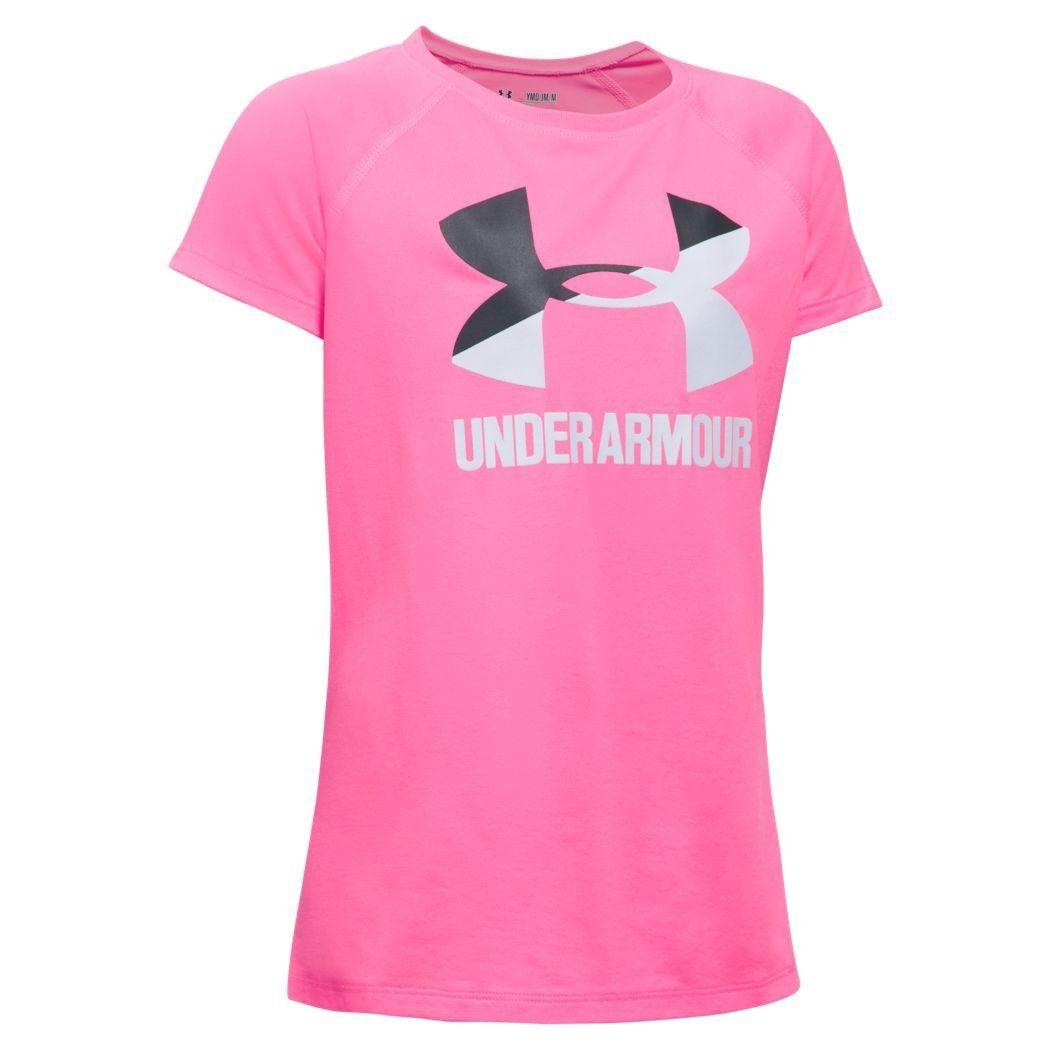 Under Armour Pink Logo - Under Armour Kid's Tee Shirt - Solid Big Logo - Pink Punk/Stealth ...