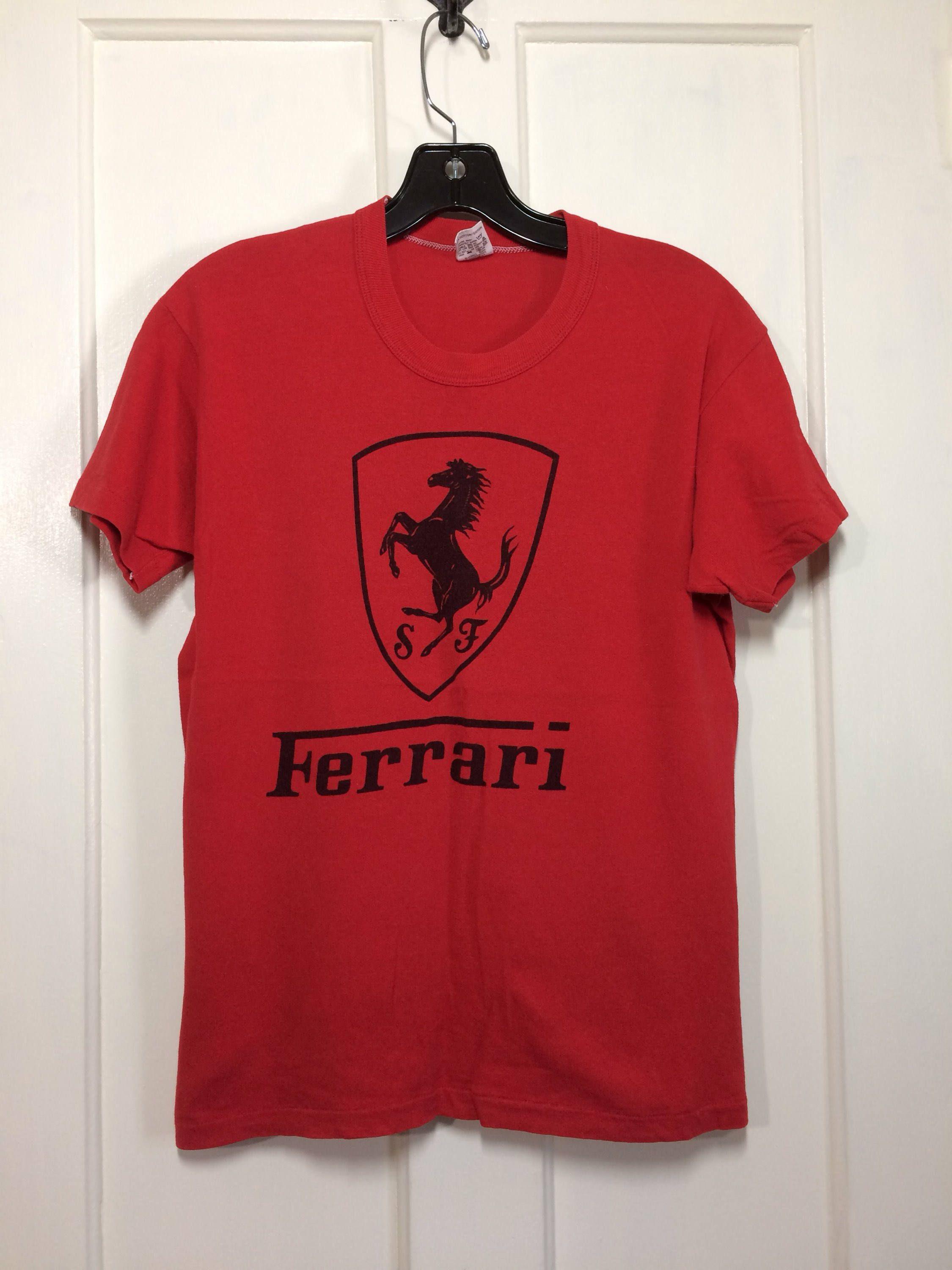 Red Ferrari Horse Logo - 1970's Ferrari horse logo sports car t-shirt size medium 18x23 red ...