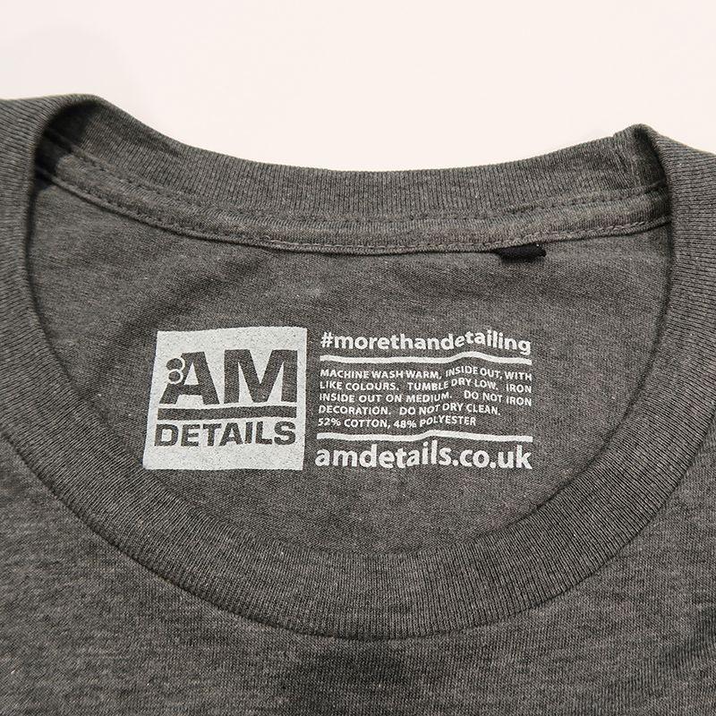 Blue Gray Circle Logo - AMDetails T-Shirt, Big Classic Logo, Blue on Heather Navy, Large