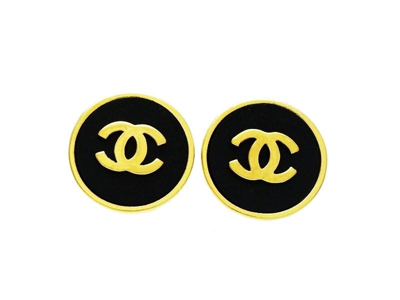 Small Chanel Logo - Chanel round earrings CC logo black small Authentic Vintage Chanel ...