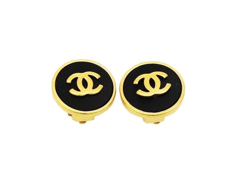 Small Chanel Logo - Authentic vintage Chanel earrings CC logo gold black round small ...