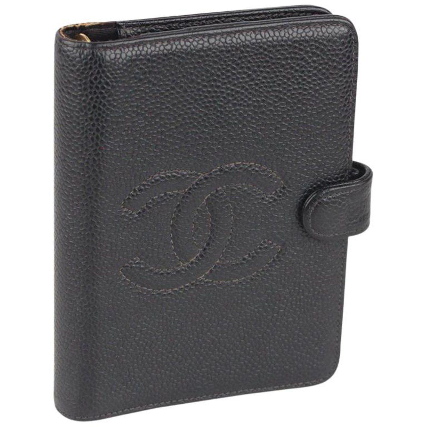 Small Chanel Logo - Chanel Black Caviar Leather Small 6 Rings Agenda Cover CC Logo at ...