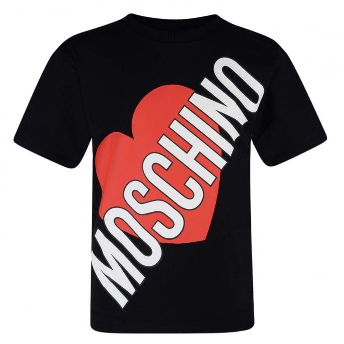 Black and Red Heart Logo - Moschino Girls Black T Shirt With Red Heart Logo