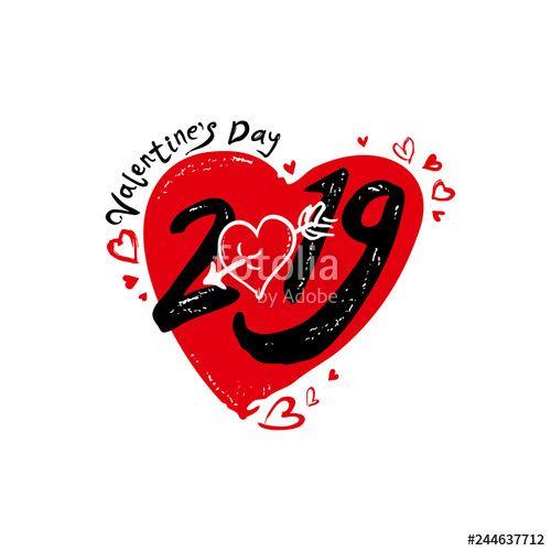 Calligraphy Symbol Red Logo - Heart 2019. Valentine's Day 2019 calligraphy. Black and red symbol ...