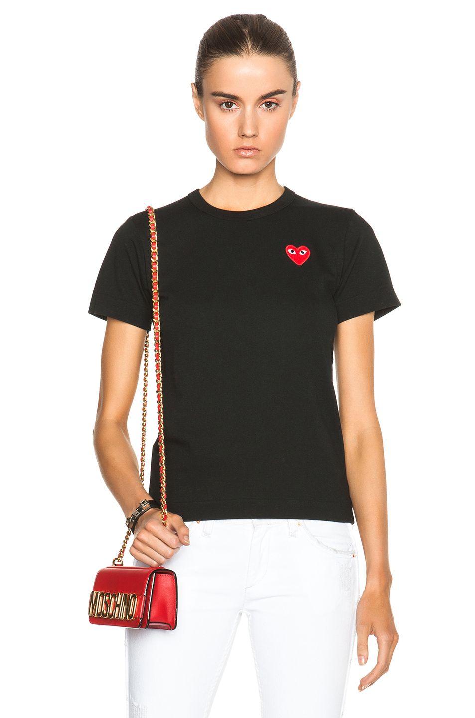Black and Red Heart Logo - Comme Des Garcons PLAY Jersey Red Emblem Tee in Black