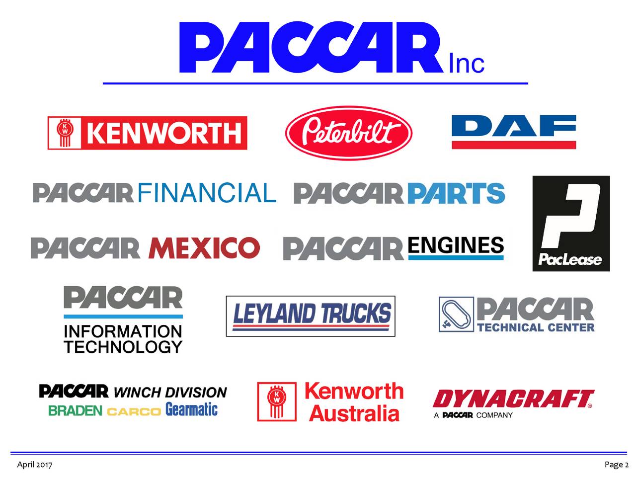 PACCAR Winch Logo - PACCAR Inc. 2017 Q1 Call Slides Inc