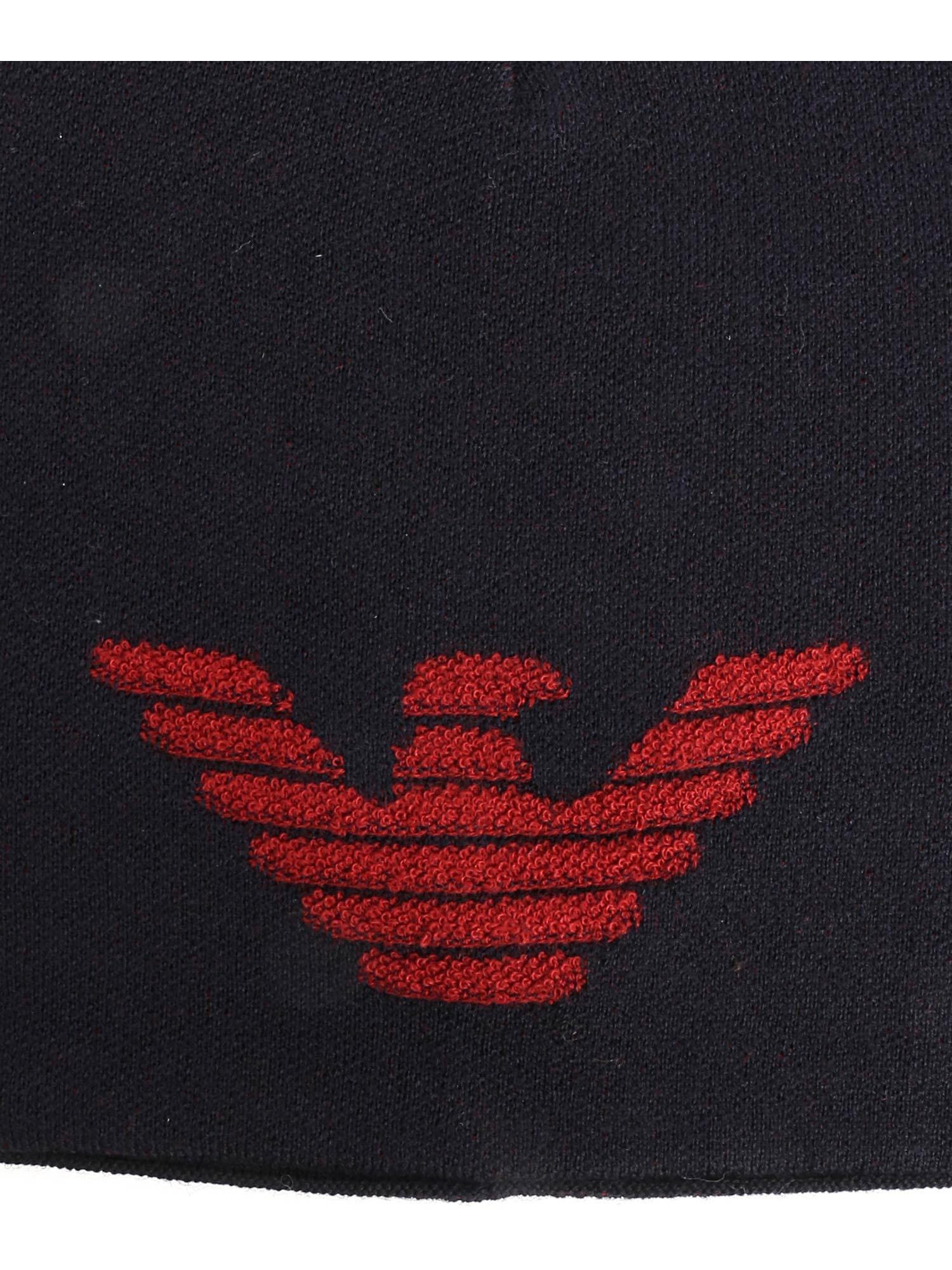 Dark Grey and Red Logo - Emporio Armani Dark Blue Beanie With Red Logo in Blue for Men