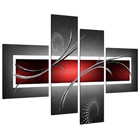 Dark Grey and Red Logo - Large Red Black Grey Abstract Canvas Picture 160cm XL Wall Art 4091
