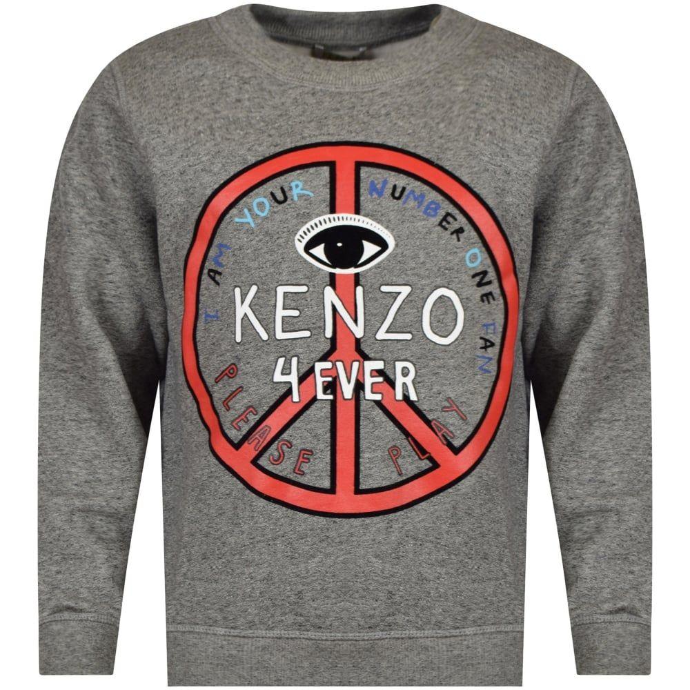 Dark Grey and Red Logo - KENZO JUNIOR Kenzo Junior Dark Grey/Red Peace Logo Sweatshirt ...