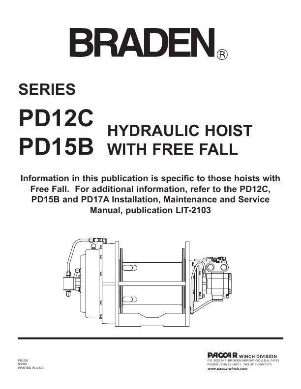 PACCAR Winch Logo - Braden - PD12C and PD15B Hydraulic Hoist with Free Fall Operation Manual