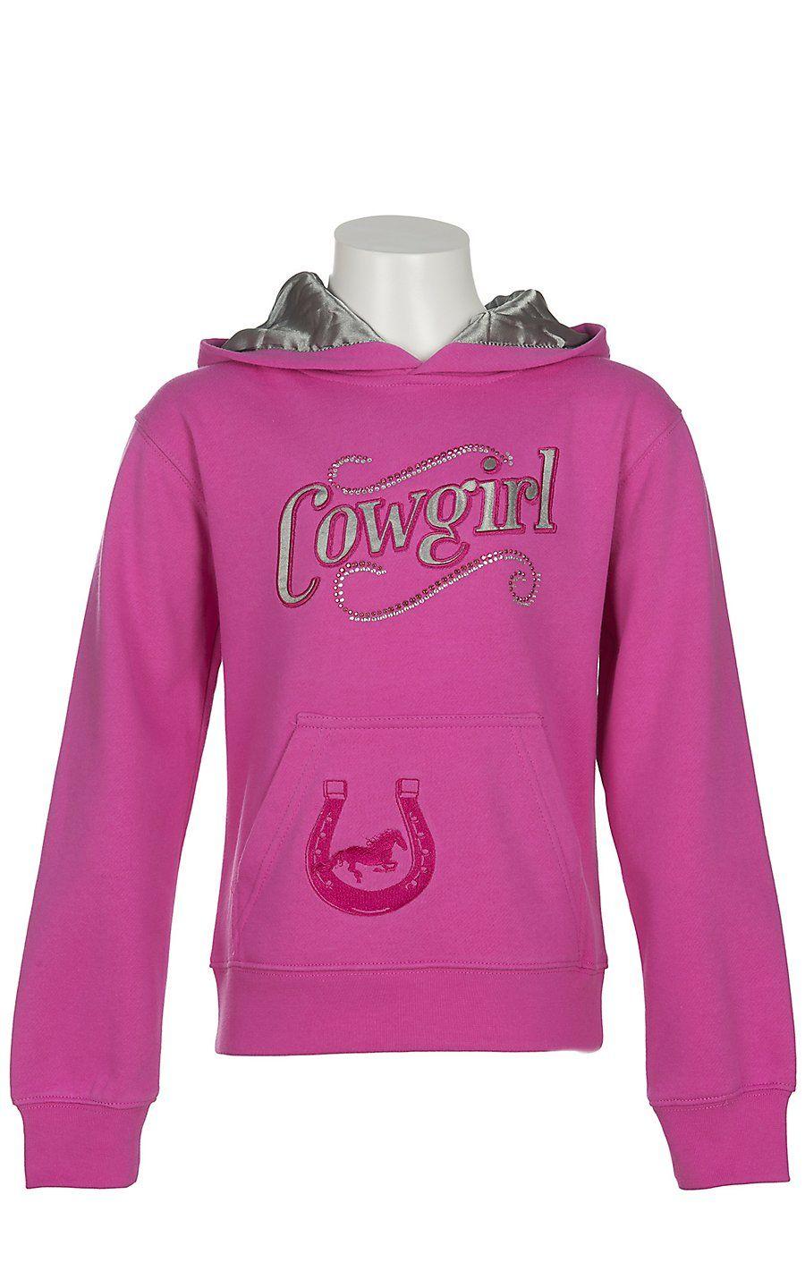 Western Clothing and Apparel Logo - Cowgirl Hardware® Girls Magenta Rhinestud Logo Pullover Hoodie ...