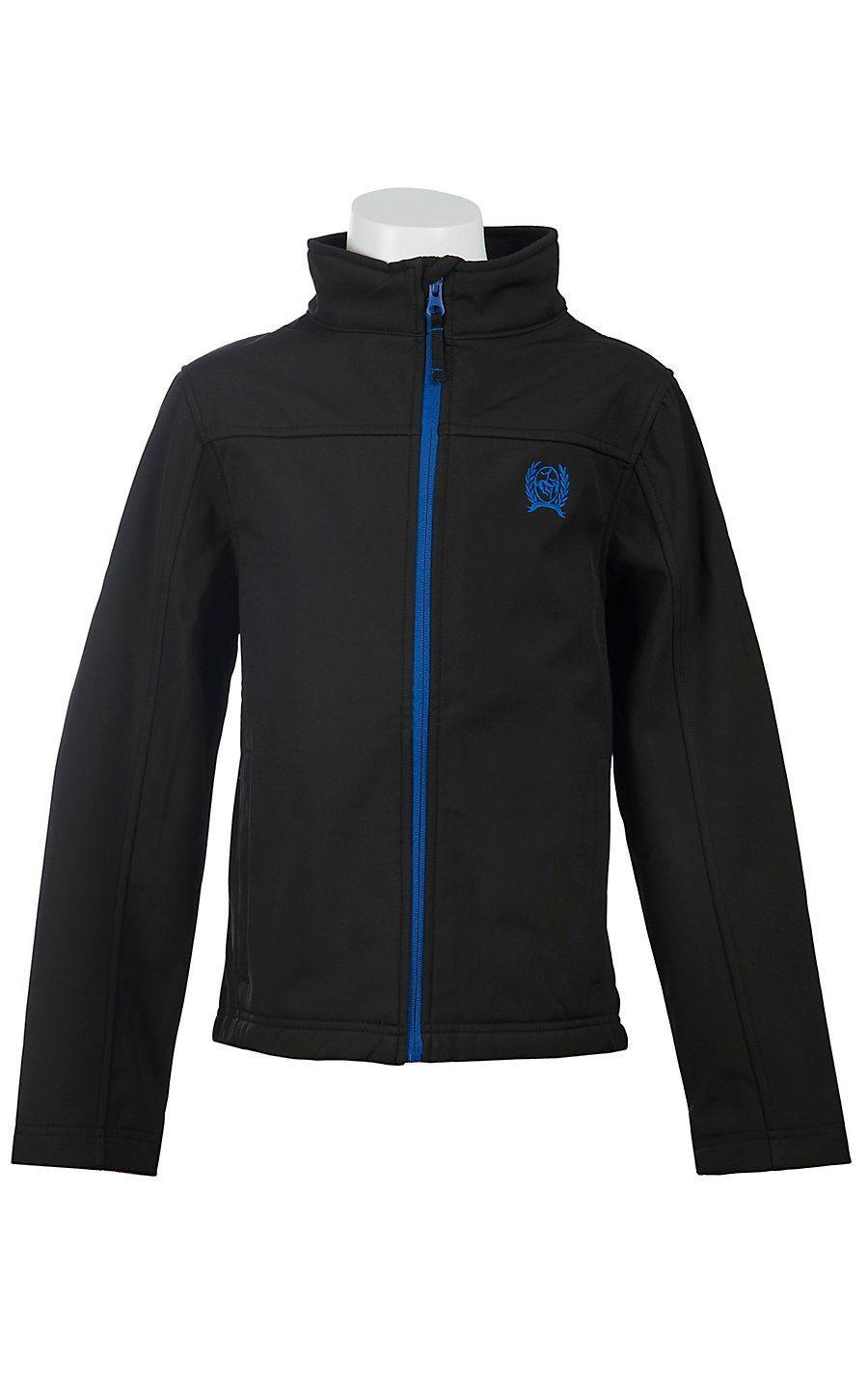 Western Clothing and Apparel Logo - Cinch® Boy's Black with Blue Logos Bonded Jacket J7440001
