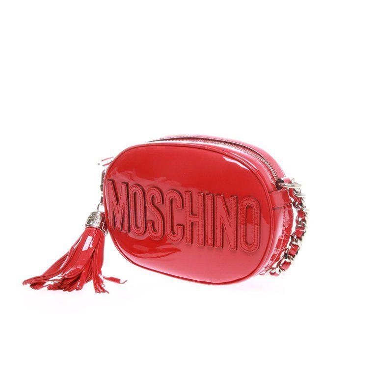 In Red Oval Logo - Moschino Red Patent Oval Logo Cross Body Bag