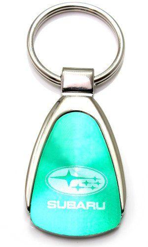Tear Drop Green Logo - Premium Subaru Aqua Green Logo Metal Chrome Tear Drop Key Chain Ring