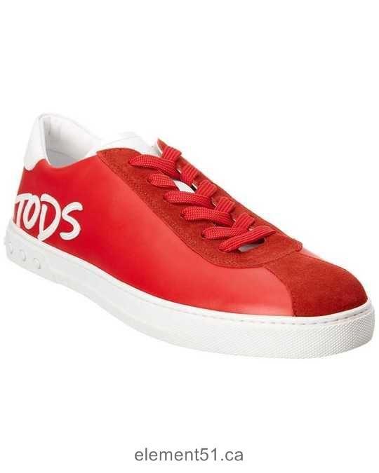 Tod's Logo - crazy price outlet Mens Tod's Logo Applique Leather Sneaker Red