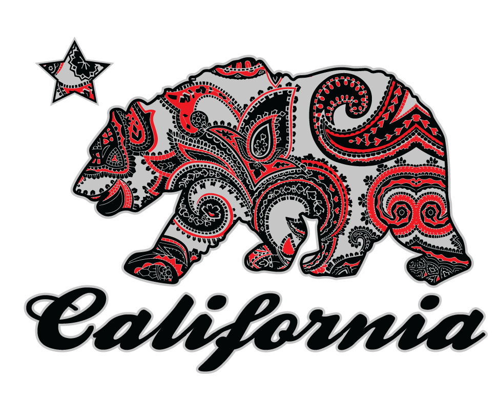 Red and Bear w Logo - Heat Transfer HT022 California Bear with Bandana Print Red/Black