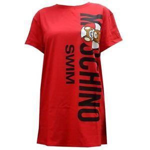 Red and Bear w Logo - Moschino Swim long t-shirt dress red with logo Teddy toy bear 1922 ...