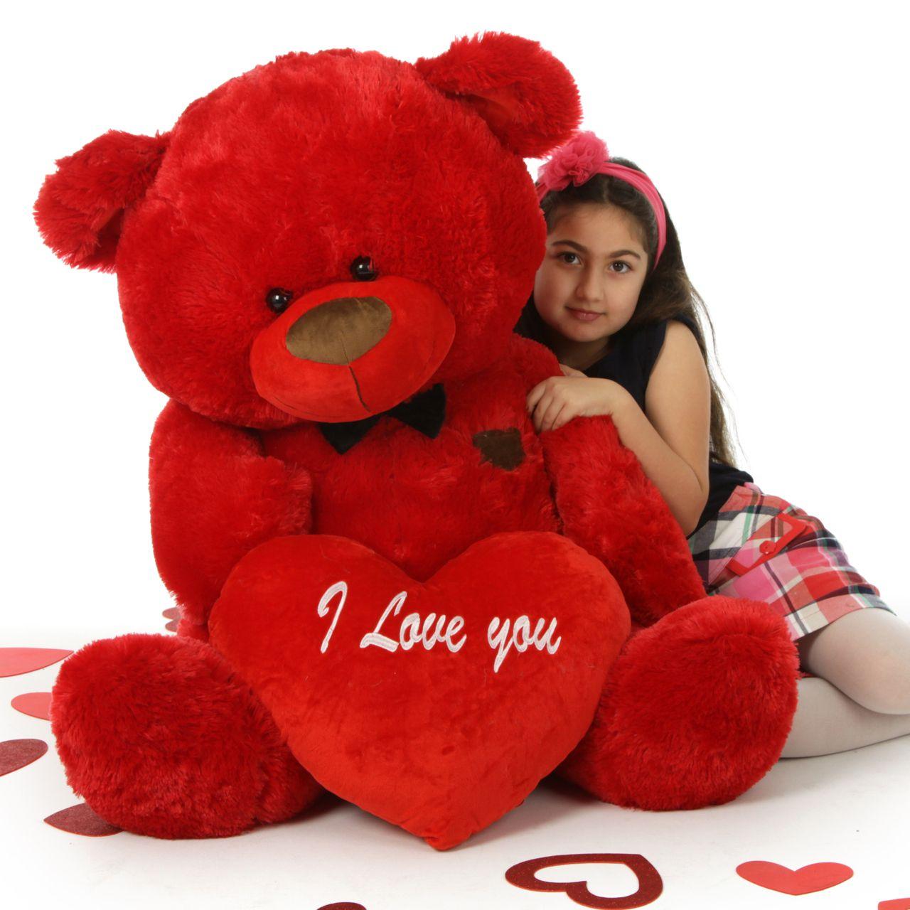 Red and Bear w Logo - Big Red Valentine's Teddy Bear with bow tie and plush I Love You