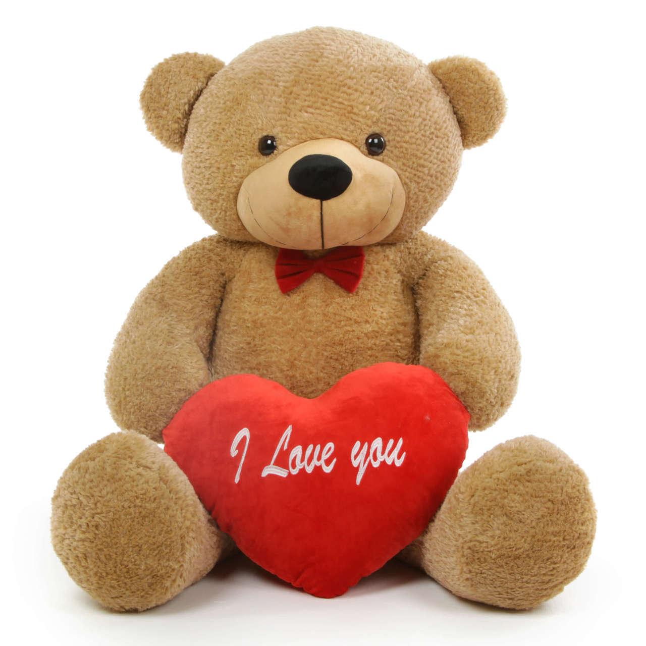 Red and Bear w Logo - Shaggy L Cuddles 48 Amber Teddy Bear w/ I Love You Heart