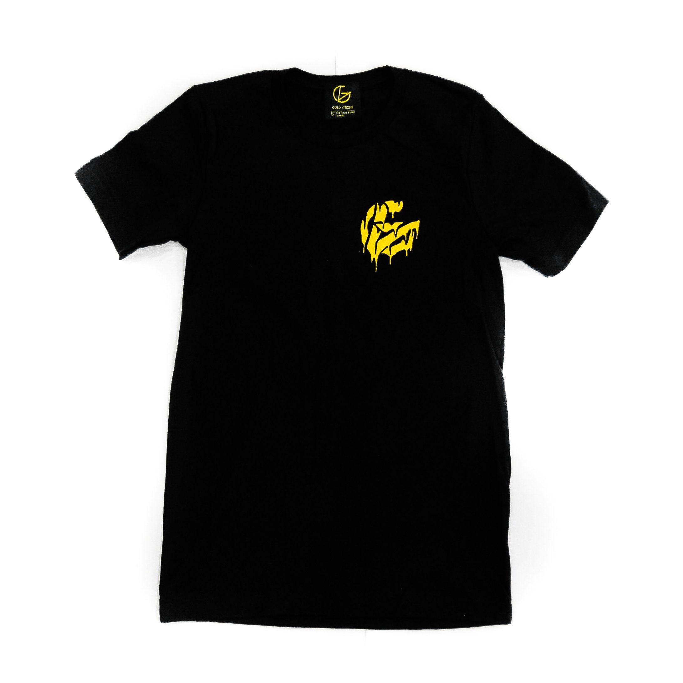 Drip Gold and White Logo - Drip Logo Short Sleeve T-Shirt (Black) - Gold Visions