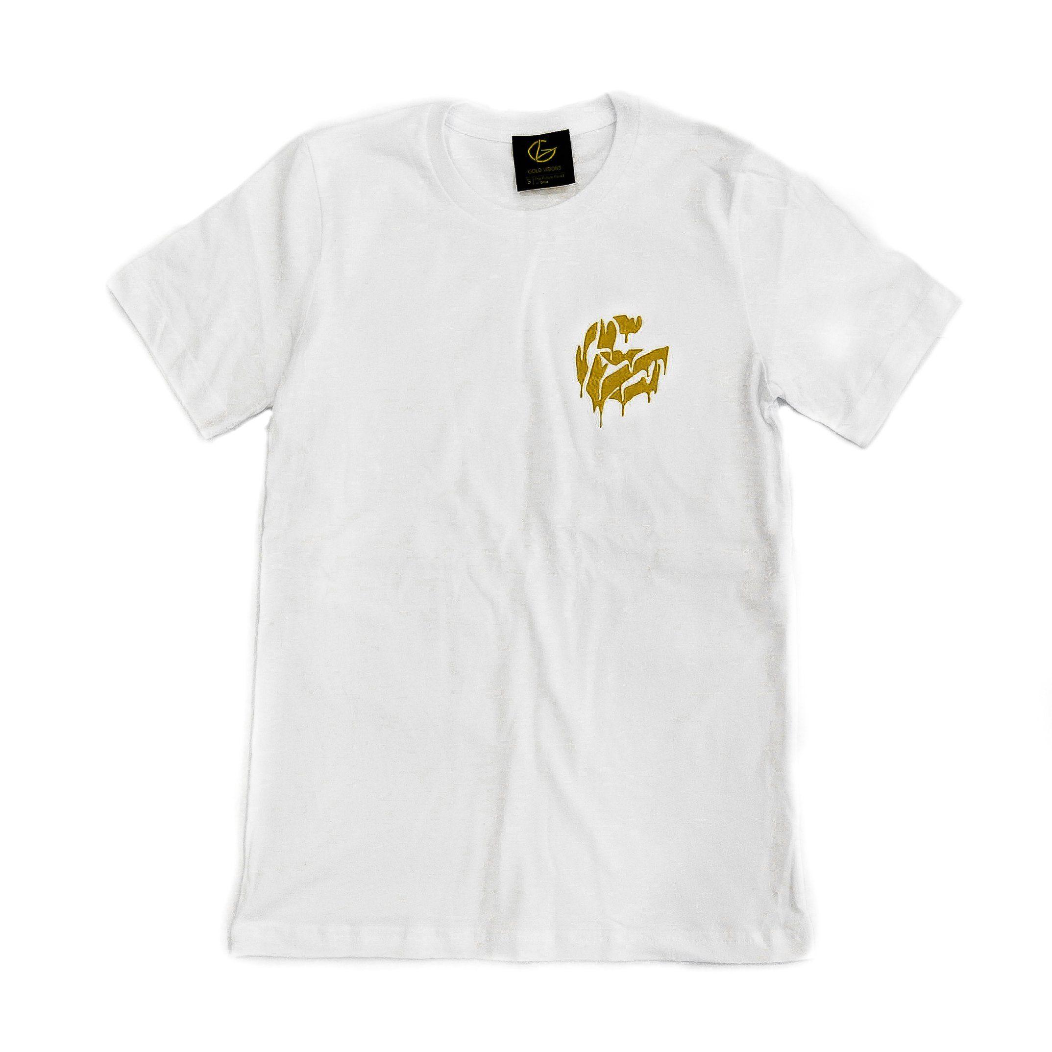 Drip Gold and White Logo - Drip Logo Short Sleeve T-Shirt (White) - Gold Visions